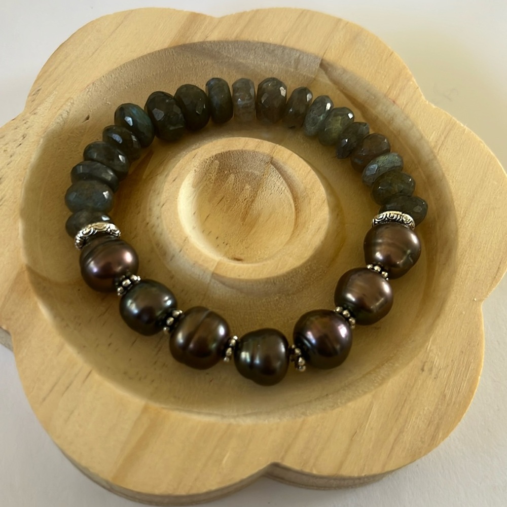 Smokey Quartz Bronze Freshwater Pearl Bracelet